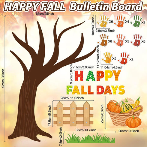 Fall Tree Bulletin Board Sets with Autumn Decorations, Happy Fall Cutouts for Thanksgiving Party Classroom