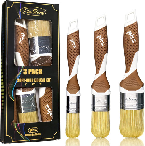3 Pack Professional Paint Brushes Set, 1", 1.5", 2" House Paint Brushes with Premium Synthetic Bristles