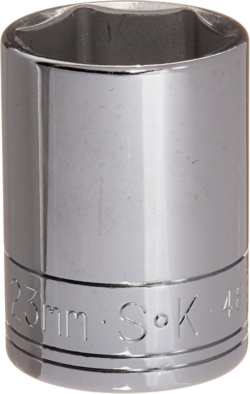 SK Professional Tools 48223 1/2 in. Drive 6-Point Metric Standard Chrome Socket - 23mm, Cold Forged Steel with