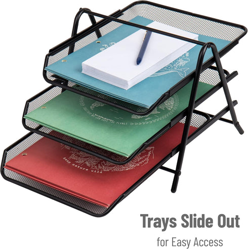 Mind Reader 3-Tier Paper Tray, Desktop Organizer for File Storage, Metal Mesh, Black
