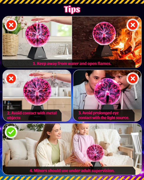 8 Inch Theefun Plasma Ball: Huge Plasma Globe Birthday Gifts Touch & Sound Sensitive Ball Lamp Electric Lightning