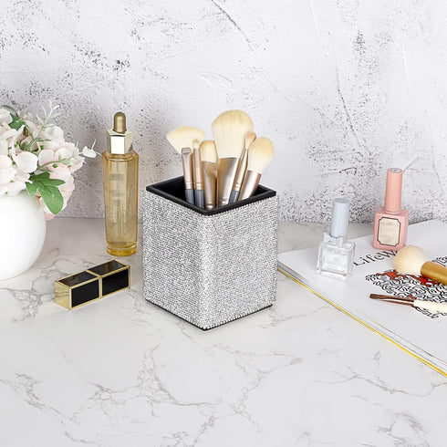 BTSKY Crystal Glitter Pen Holder for Desk, Shiny Pencil Pot Box, Decorative Makeup Brushes Holder, Great Gift for Women