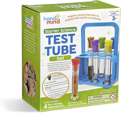 hand2mind Starter Science Test Tube Set, Flat Bottom Test Tubes with Rack, Science Supplies for Kids (Six Tubes)