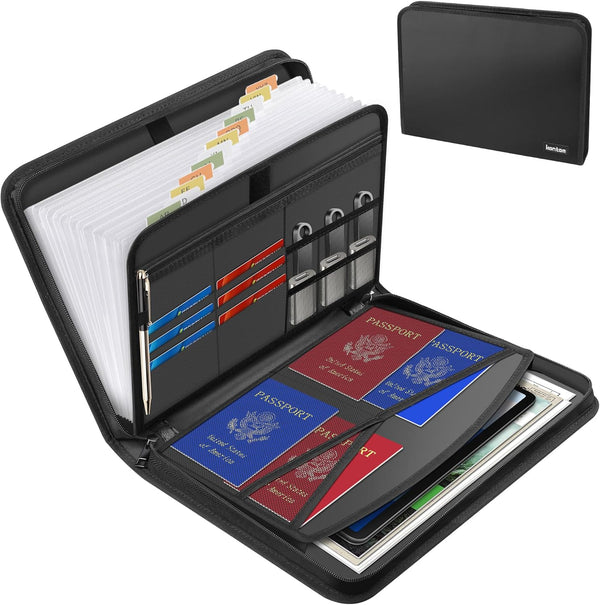 Hontom Accordion File Organizer, 13 Pockets Fireproof Expanding Folder, Portable Business Document Organizer with Zipper