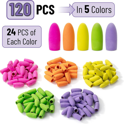 Mr. Pen Pencil Erasers Toppers, 120 Pack Colorful Erasers for Pencils, Pencil Top Erasers, Pencil Cap Erasers
