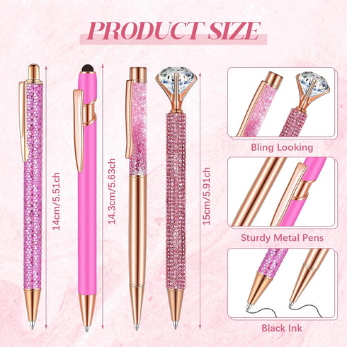 Sabary 8 Pcs Ballpoint Pens with Pen Holder for Desk Metal Crystal Diamond Pen Glitter Pencil Holder Fancy Pens Black Ink Bling Desk Organizer for Women Girls Office School Wedding Gifts (Shiny Pink) by Sabary
