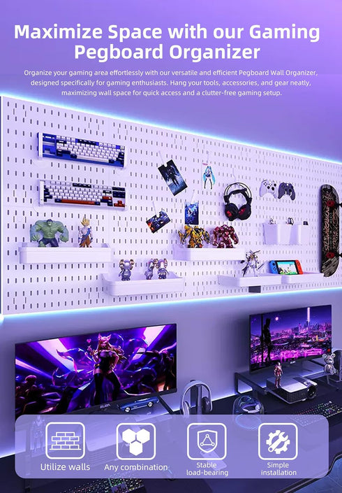 Revamp Your Space with Versatile Pegboard Kit, Organize Home, Office, and Gaming Setup with Customizable Solutions,