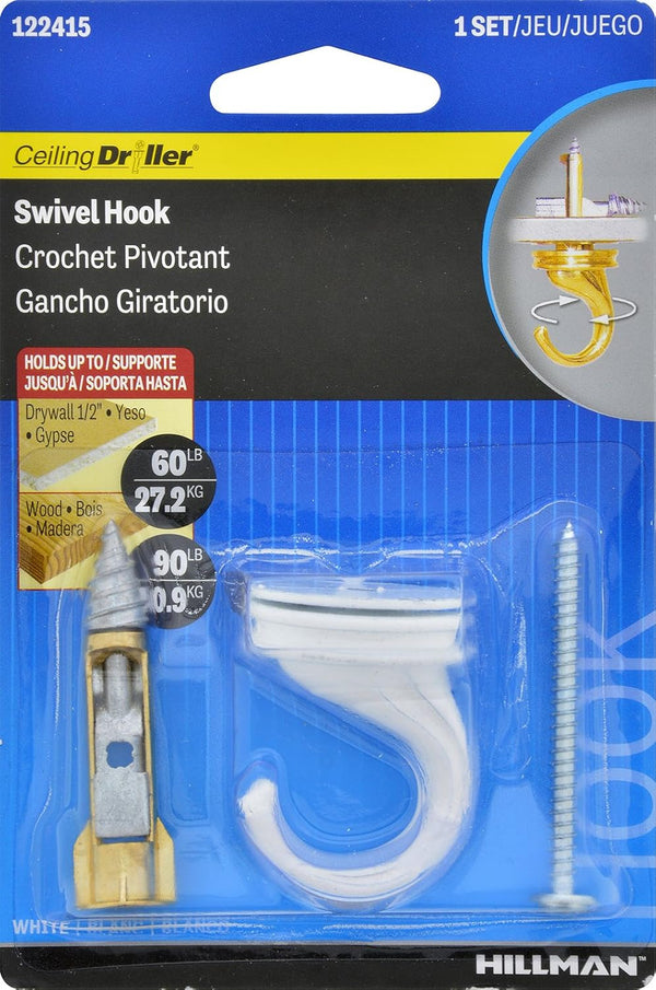 The Hillman Group 122415 White Driller Hook Ceiling Hanger, 1-Pack