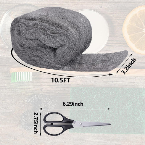 2Pack Steel Wool for Mice Control, 3.2"x10.5 ft Wool, Gap Filler for Home & Garage, DIY Bundle with Gloves & Scissors