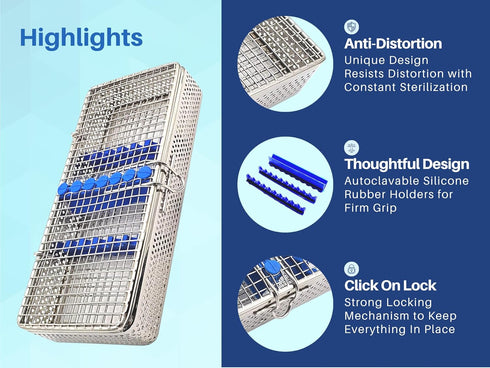 Mesh Cassette Tray Box for Thick Instruments, Tubes, Handpieces, Dental Instruments Labs Organizer for Sterilization