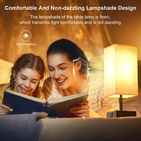 3 Dimmable 2700K Bulb 2 Pack hansang Bedside Lamp, Touch Lamp with Way LED Touch Control USBA USBC Charging Port Black