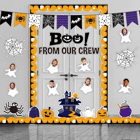Halloween Ghost Bulletin Board Cutouts, Pumpkin Castle BOO Ghost Patterned Spider Web DIY Photo Borders
