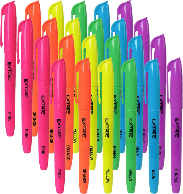 EXTRIC Highlighters, 24 pk. Highlighter-Pen Style Fluorescent Assorted Colors, Chisel Tip, Smudge Free Pocket