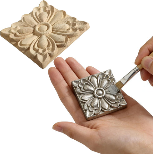 Nsrisml 5Pcs (12x12cm/4.72"x4.72") Wood Carved AppliquesOnlays Unpainted Wooden Corner Carving Decals for Mirrors