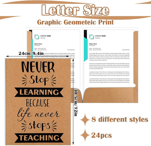 Sherr 24 Pack Inspirational 2 Pocket Folders, Decorative Motivational Letter Size Folders with Pockets