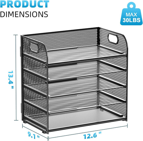 Mesh 5 Tray Desk File Organizer with Handle, Desktop Storage for Letter/A4 Office File Folder