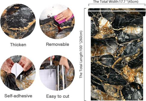 17.7''x100'' Slate Gold Glossy Marble Contact Paper for Countertops Waterproof Peel and Stick Countertops for Kitchen Self Adhesive Removable Vinyl Marble Granite Wallpaper for Desk Counter Top by CHIHUT