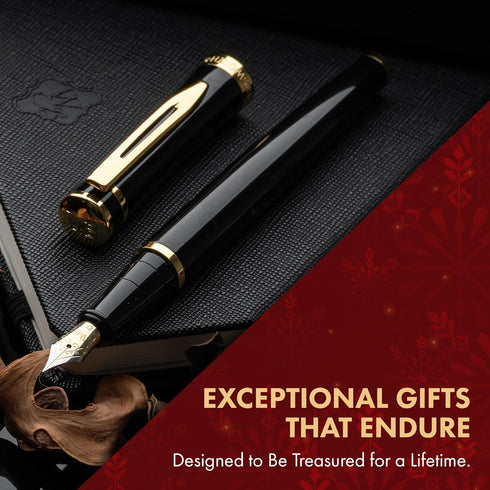 Wordsworth & Black Fountain Pen Set, Medium Nib, Includes 24 Ink Cartridges, Gift Case, Hot Pink