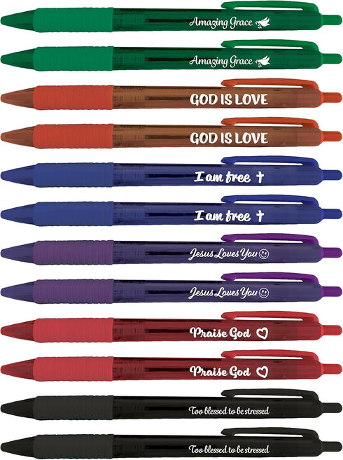 Greeting Pen Christian Inspirational Translucent 12 Pen Set with 6 Designs