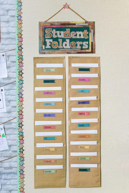 Teacher Created Resources Burlap 10 Pocket File Storage Pocket Chart, 14" x 58"