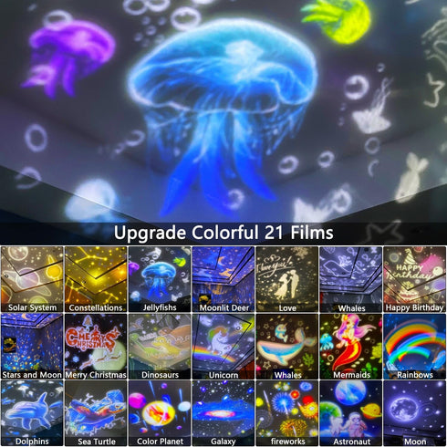 LytRdIt 21 Sets 360 of Films, Kids Night Light Projector, Star Galaxy Projector with Rotating for Kids Baby Girls