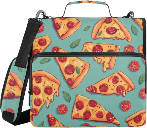Fisyme Sausage Pizza Cute Zipper Binder 3 Ring with Zipper and Shoulder Strap