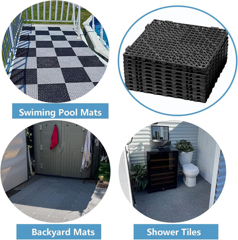 EVANCENT 12 12 12 Pack x Drainage Interlocking Floor Tiles, Non-Slip Pool Deck Drain Mats for Flooring, Soft PVC
