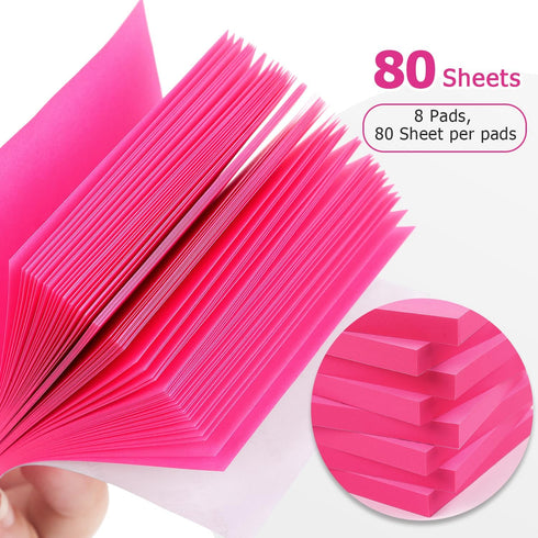 Sticky Notes 3x3, Bright Colors Self-Stick Notes, 8 Pads, 80 Sheets/Pad (Rose Red)