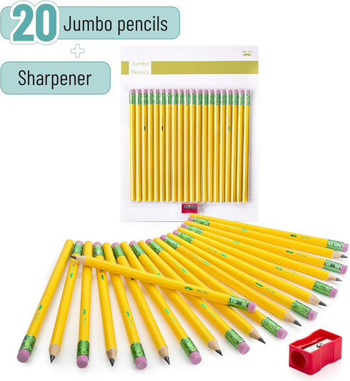 Mr. Pen- Jumbo Pencils, 20 Pencils with 1 Sharpener, Fat Pencils for Kids Ages 2-4, Kindergarten Pencils, Thick Pencils for Kids Aes 4-8, Preschool Pencils, Big Pencils for Preschoolers, Large Pencil by Mr. Pen