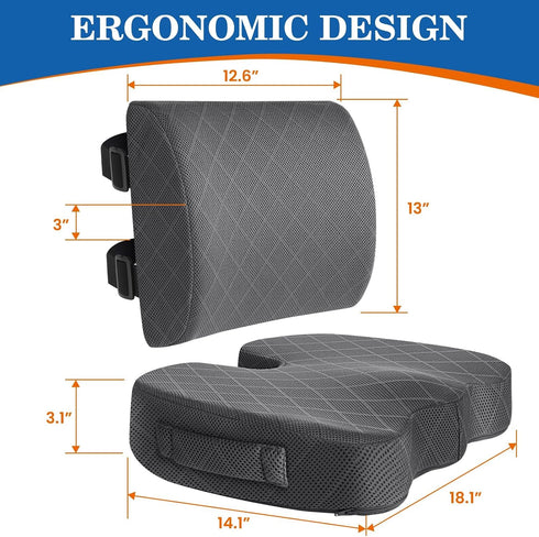 TushGuard Back&Seat Cushion, Car Seat Office Chair Cushions, Breathable Memory Foam Lumbar Back Support Pillow
