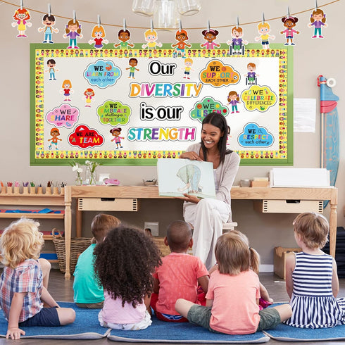 Diversity Bulletin Board Decoration Set, Diverse Students Borders Cutouts for School Classroom Craft