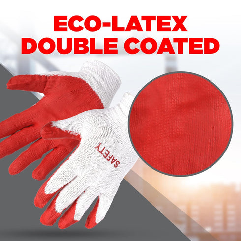 SAFETY Non-Slip 10 Pairs Red Latex Cotton Work Gloves, Nitrile Dipped & Rubber Palm Coated