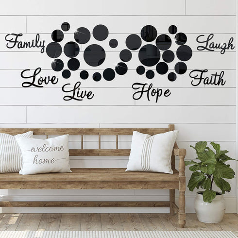 Zonon 3D Acrylic Mirror Wall Decor Stickers, 6 Word DIY Faith Live Laugh Hope Love - Black