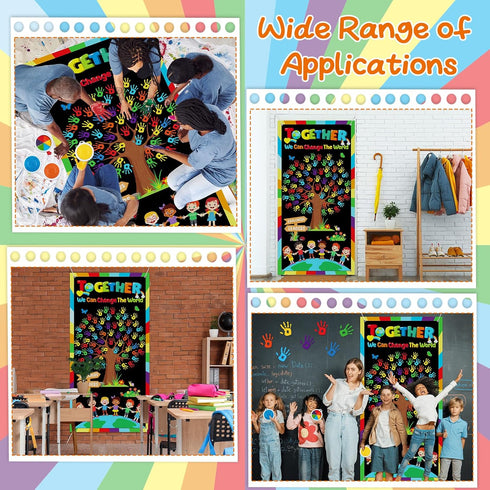 71 35 Inch 4 x Diversity Door Cover DIY Colorful Handprint Craft with PCS Large Ink Pads We Can Change The World
