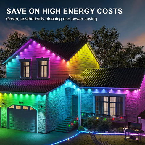 50ft 30 Bulbs 100+ IP67 Permanent Outdoor Eaves Lights, with RGB LED for Festive Decor, Scene Options, Waterproof