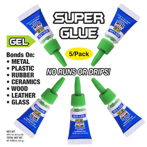 BAZIC Super Glue Gel 0.5g, Clear No Run Fast Dry Mini Tube Adhesive for Office & Home Improvement (5/Pack), 2-Pack