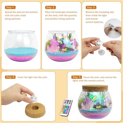 CXXDE 13 5-10 Light-Up Unicorn Terrarium Gifts, DIY Night Light Kit with Remote Control and Lighting Colors, Night
