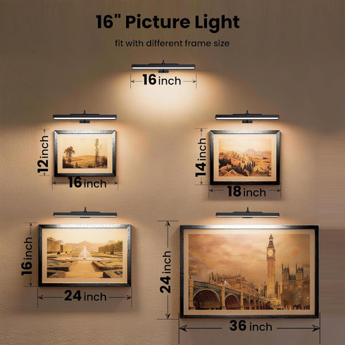 Dimmable 16n, 5000mAh 95+ 350LM Cordless Picture Light for Wall Rechargeable Battery Wall Sconce Art Light, CRI Wall