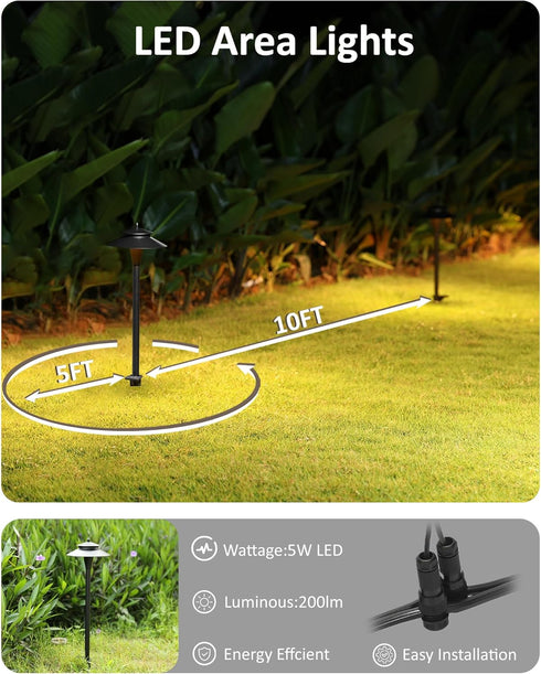 5W 2200K/2700K/3000K/4000K/5000K 20 Inch 12V Pack 1 Pathway Lights Low Voltage, Black, LED Wired Low Voltage Landscape