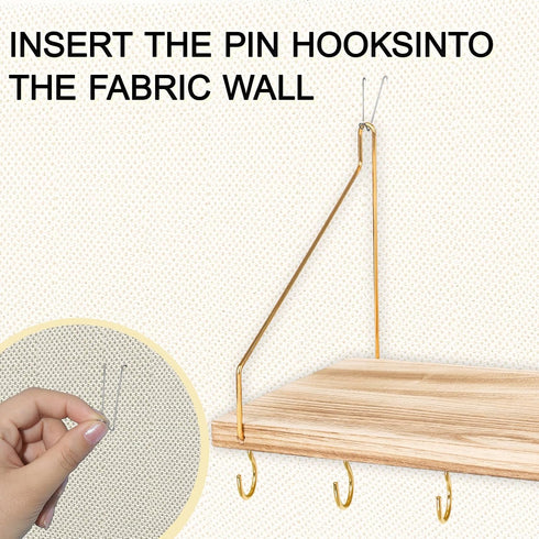KjsEphitelian 3-Pack Hooks12x6.0in Cubicle Shelf For Fabric Walls With Wooden Cubicle Shelf Hanging Organizer Gold