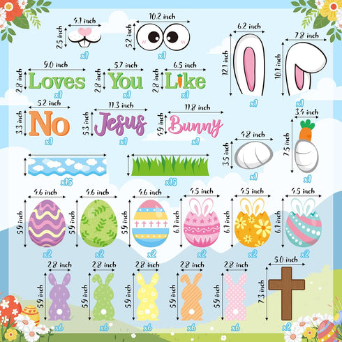 BeYumi 86Pcs Easter Bunny Christian Cross Bulletin Board Set No Bunny Loves You Like Jesus Eggs Cutouts Name Tags Trim Border Christian Religious Sunday School Classroom Chalkboard Church Decoration by BeYumi