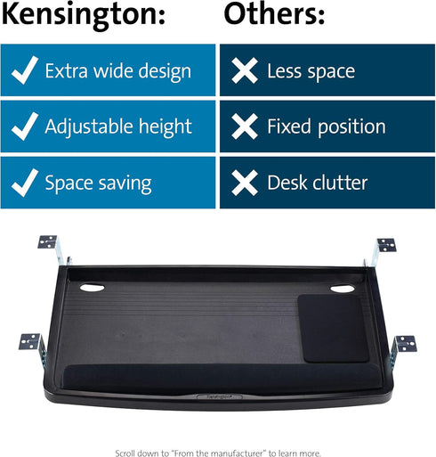 Kensington K60004US Keyboard Tray, Under Desk, Ergonomic Slide-Out, 24.5" x 11.75", Black