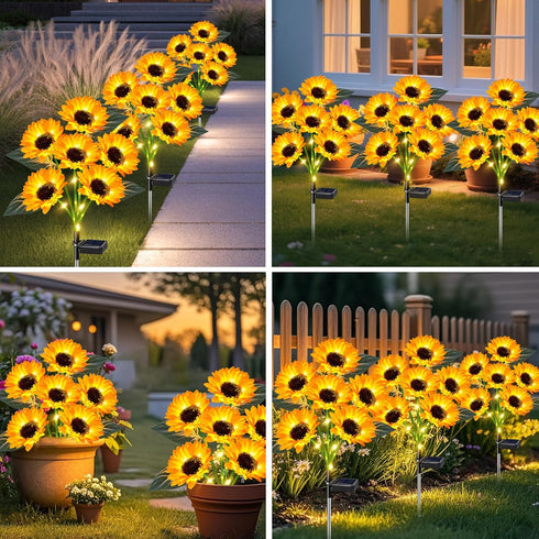 4 Pack 24 ostritec Sunflower Solar Lights Outdoor Decor, Solar Garden Decor Waterproof Solar Sunflower Outdoor Lights