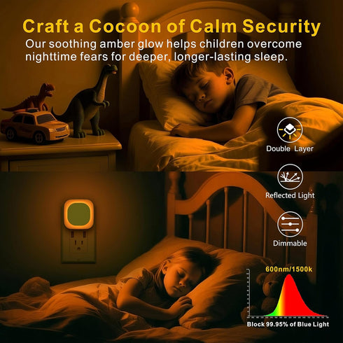 YUNLEX 4 Pack 3-Level Dimmer, Amber Night Light, Dusk to Dawn Sensor, Warm Glare-Free Reflected Glow, Auto On/Off