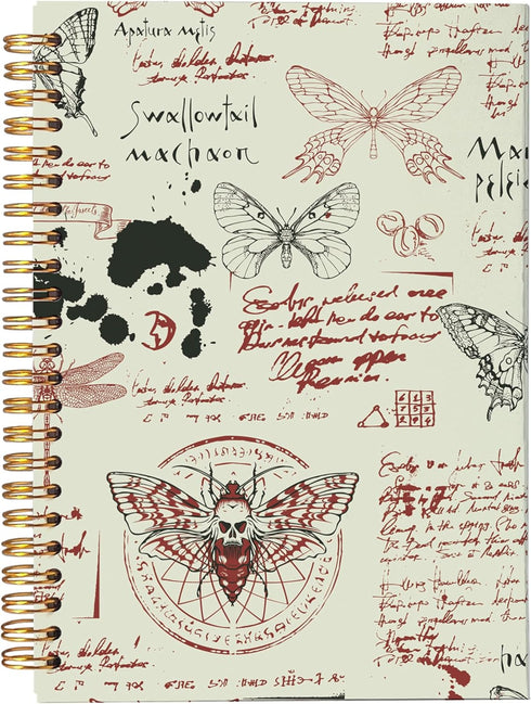 Moth Dead Head Notebook, Skull Notebook, Goth Gothic Journal, Vintage Moth Butterfly Spiral Notebook 5.5x8.3 Writing