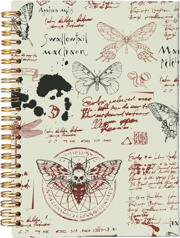 Moth Dead Head Notebook, Skull Notebook, Goth Gothic Journal, Vintage Moth Butterfly Spiral Notebook 5.5x8.3 Writing