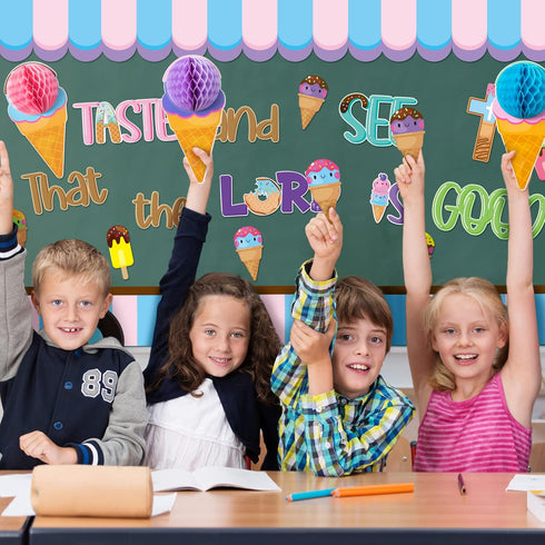 CY2SIDE 73PCS Ice Cream Taste and See That the LORD is Good Christian Cut-outs for Classroom Bulletin Board Border
