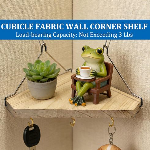 YBhuoo 2PCS Fabric Wall Corner Shelf with Hooks, Wooden Cubicle Organizer Storage Shelf with Hangers Cubicle