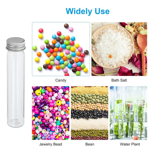 PATIKIL 65ml Test Tubes, 80pcs 5.91x0.98" Clear Plastic Containers with Caps for Candy, Bath Salt, and Scientific