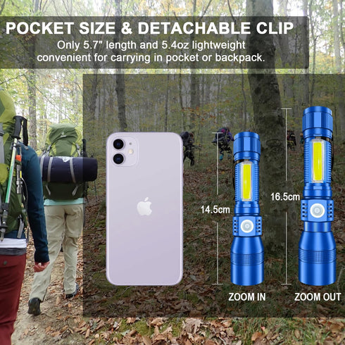 2-Pack 7 UV Flashlight Black Light, USB Rechargeable Blacklight Flashlight with Magnetic - Side Work Light, Modes